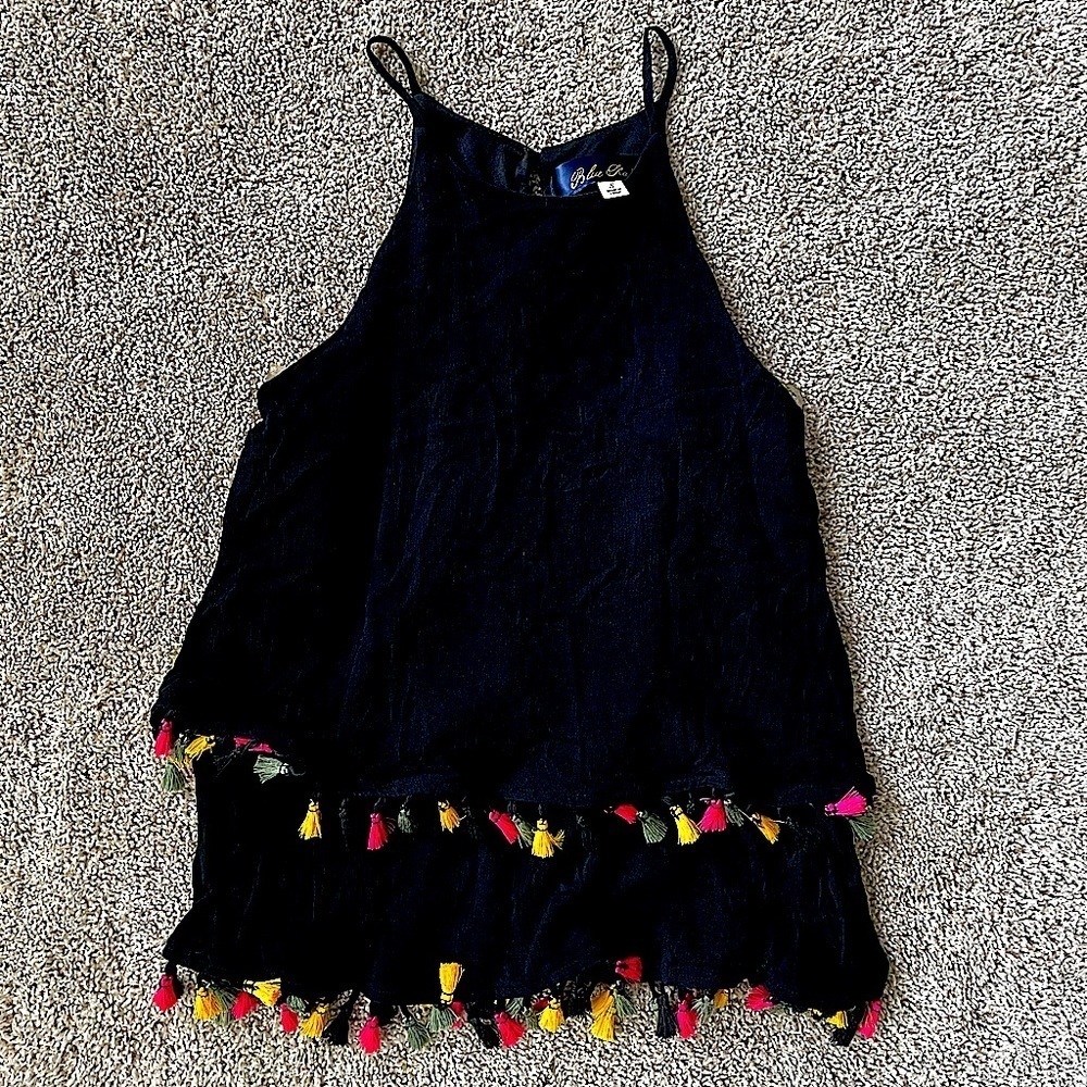 Women’s boho layered halter tank top with tassels size small